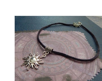 Silver Sun Necklace / Minimalist Jewelry / Black Choker, Boho Sun Necklace, Cottage Core Choker, Fairy Core Choker, Handmade Choker