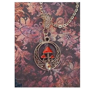 Silver & Red Mushroom Pendant Necklace: Cottagecore Toadstool Jewelry