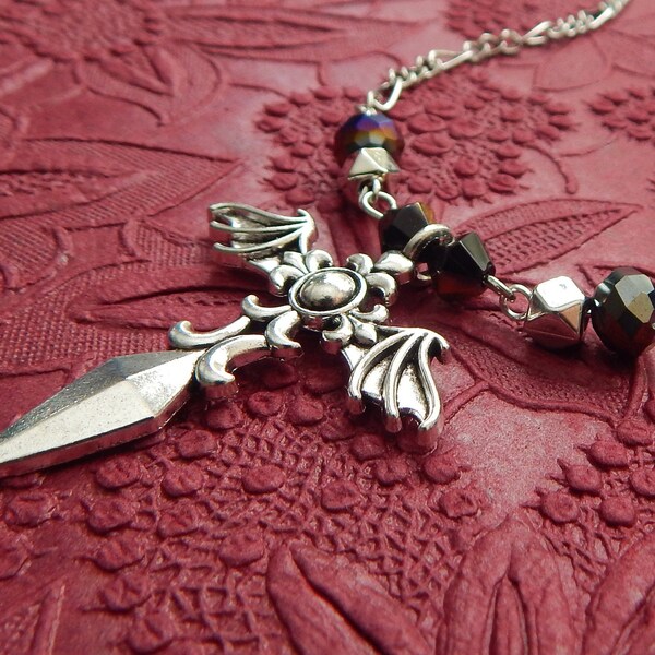 Gothic Dagger Necklace / Gothic Jewelry / Victorian Necklace, Dark Gothic Necklace, Gothic Bat Dagger Necklace, Dagger Necklace