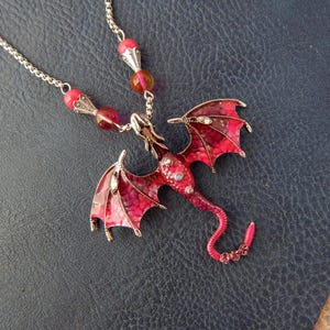 Pink Dragon Necklace/Fantasy Jewelry / Unisex Dragon Necklace, Pagan Necklace, House of the Dragon,  Cosplay Jewelry, Handmade Dragon