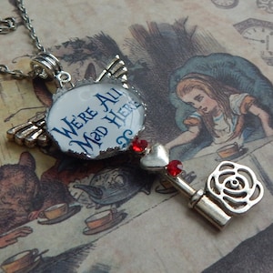 Alice In Wonderland Jewelry • We&#39;re All Mad Here Quote • Alice in Wonderland Necklace • Fairy Tale Necklace • Fairy Tale Jewelry