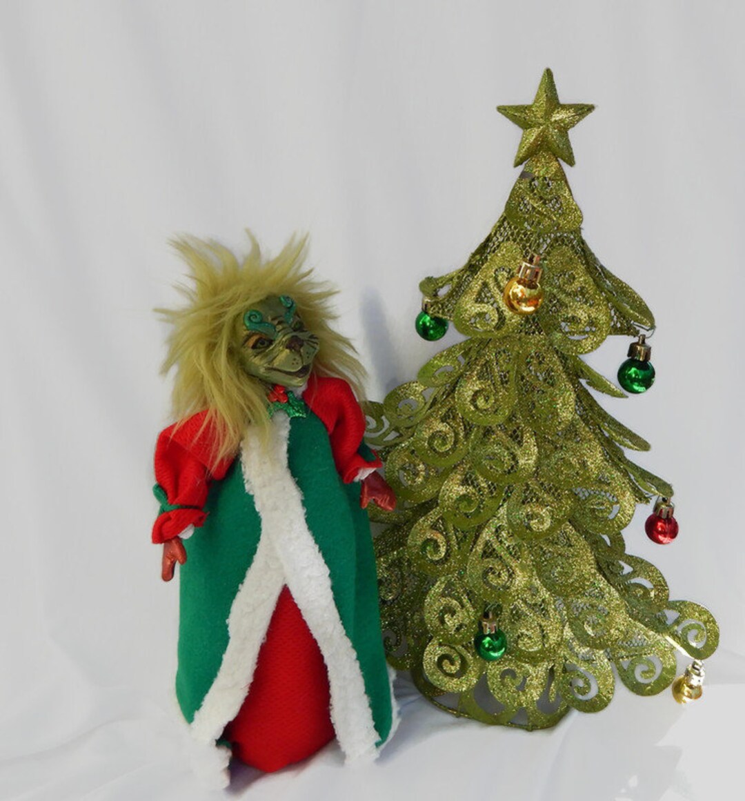 Grinch Tree Topper / Grinch Art Doll / Grinch Decor, Christmas Decor, Merry Grinchmas, Handmade