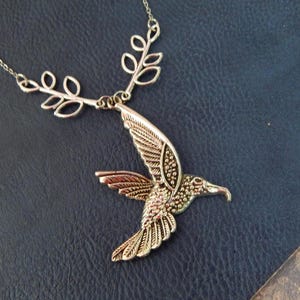 Silver Hummingbird Pendant Necklace: Boho Cottagecore Bird Jewelry