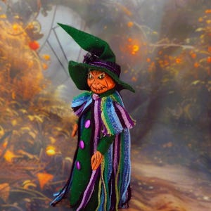 Pumpkin OOAK Art Doll / Halloween Witch / Halloween Decor, Halloween Tree Topper, Spooky Decor, Witch Decoration, Witch Decor
