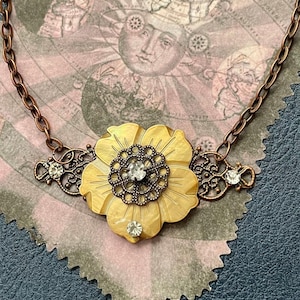 Art Nouveau Flower Pendant Necklace: Gold & Copper Cottagecore Jewelry