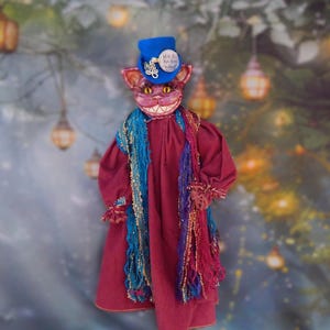 Handmade Cheshire Cat Art Doll: Alice in Wonderland Wall Decor