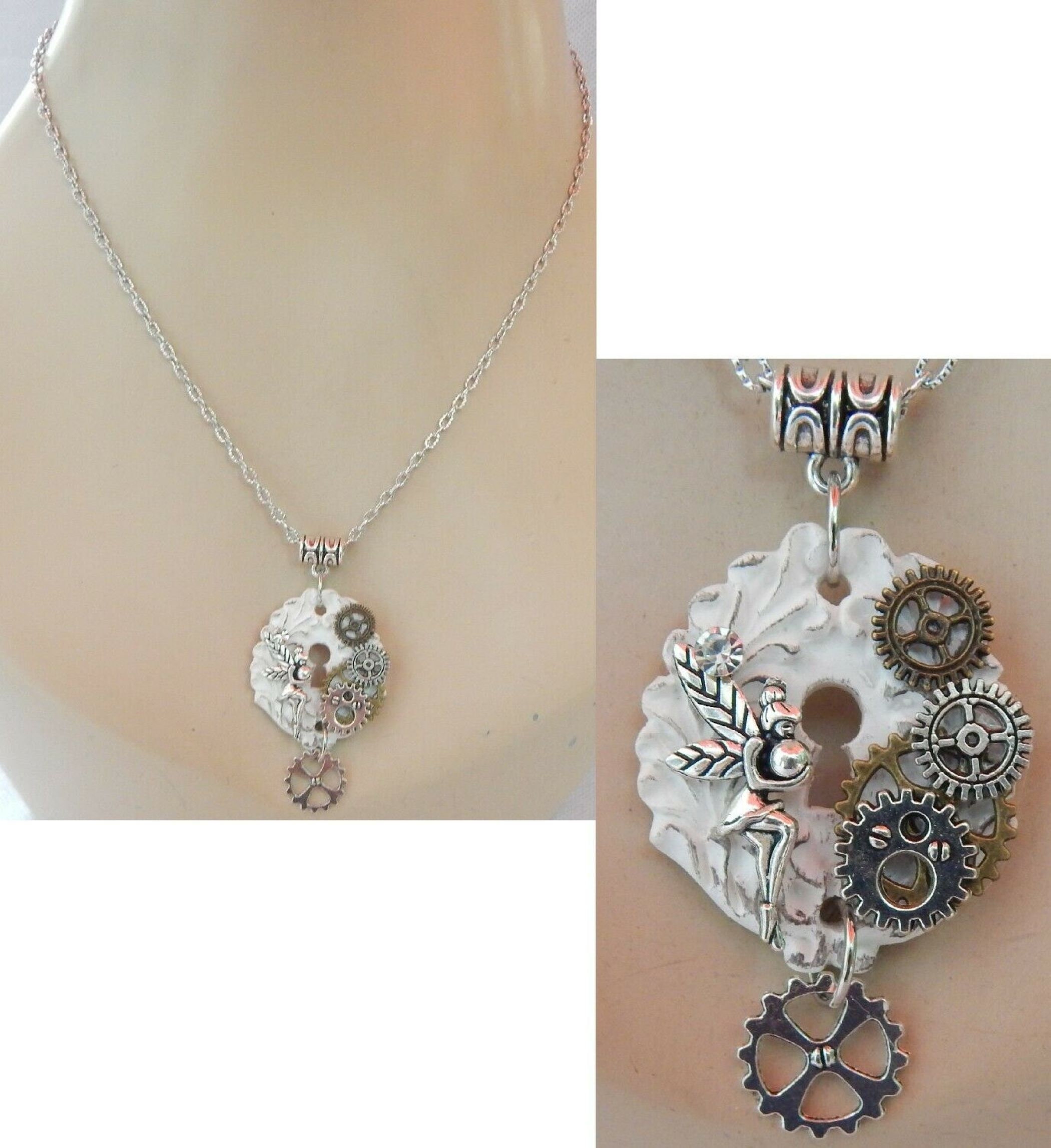 Fairy Necklace Key Silver Pendant Jewelry Handmade Assemblage Art Fairy  Core
