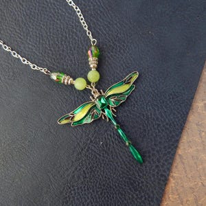 Enamel Dragonfly Pendant Necklace: Art Nouveau Style, Silver Chain