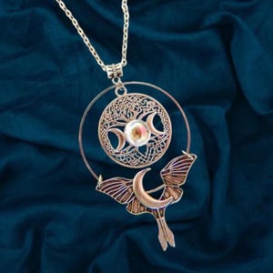 Luna Moth Necklace / Silver Moth Moon Charm Necklace / Moth Pendant, Cottage Core Jewelry, Assemblage Jewelry, Moon Phases Jewelry, Lunar