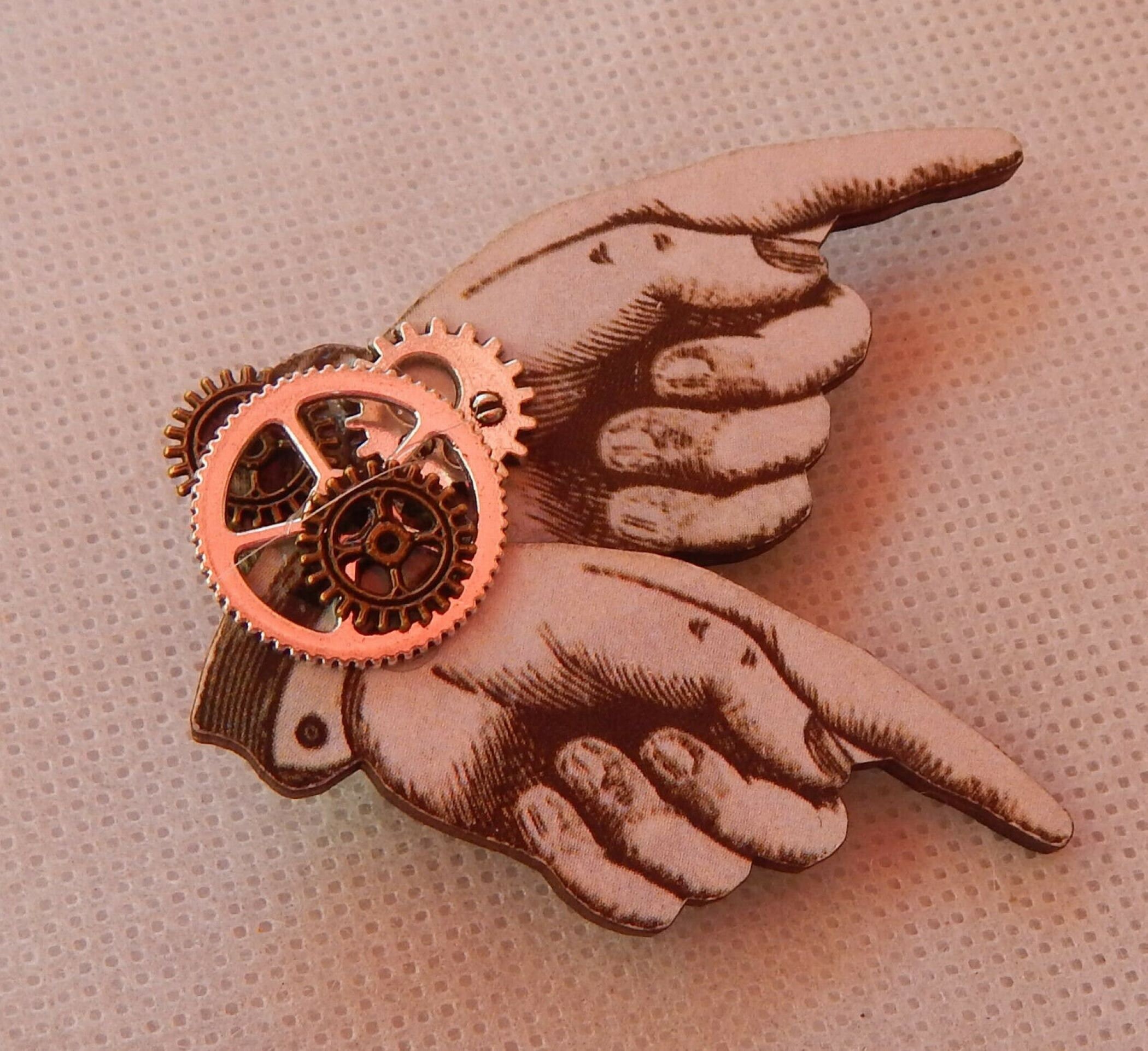Steampunk Pin Steampunk Assemblage Art Pin Steampunk Hands Etsy
