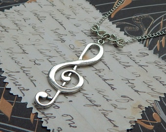 Silver Music Necklace / Music Clef Necklace/ Band Jewelry, Treble Clef Necklace, Musician Jewelry,