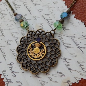 Gold Scottish Necklace/ Thistle Jewelry, Outlander Jewelry / Scottish Gift, Celtic Jewelry, Scottish Pendant Handmade Necklace, Chain