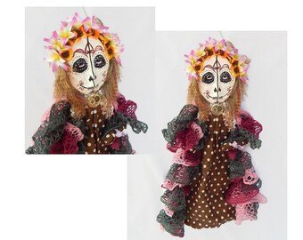 Sugar Skull Art Doll / Sugar Skull Wall Decor / Day of the Dead Decor, Skull Decor, Handmade Sugar Skull OOAK Wall Hanging, Sugar Skull Sign