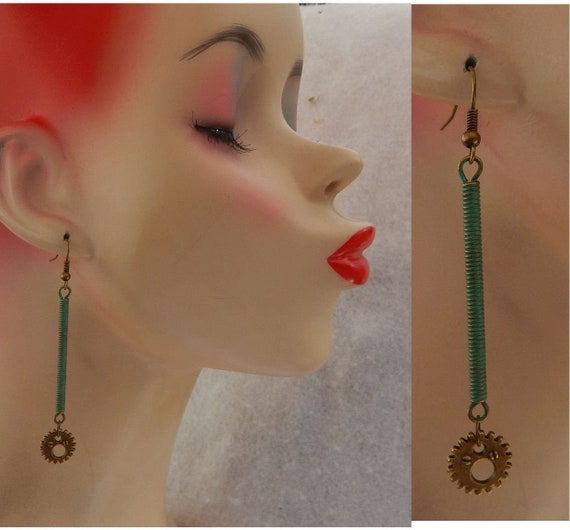 handmade steampunk earrings Handcrafted cluster gear earrings drop earrings item #21may062