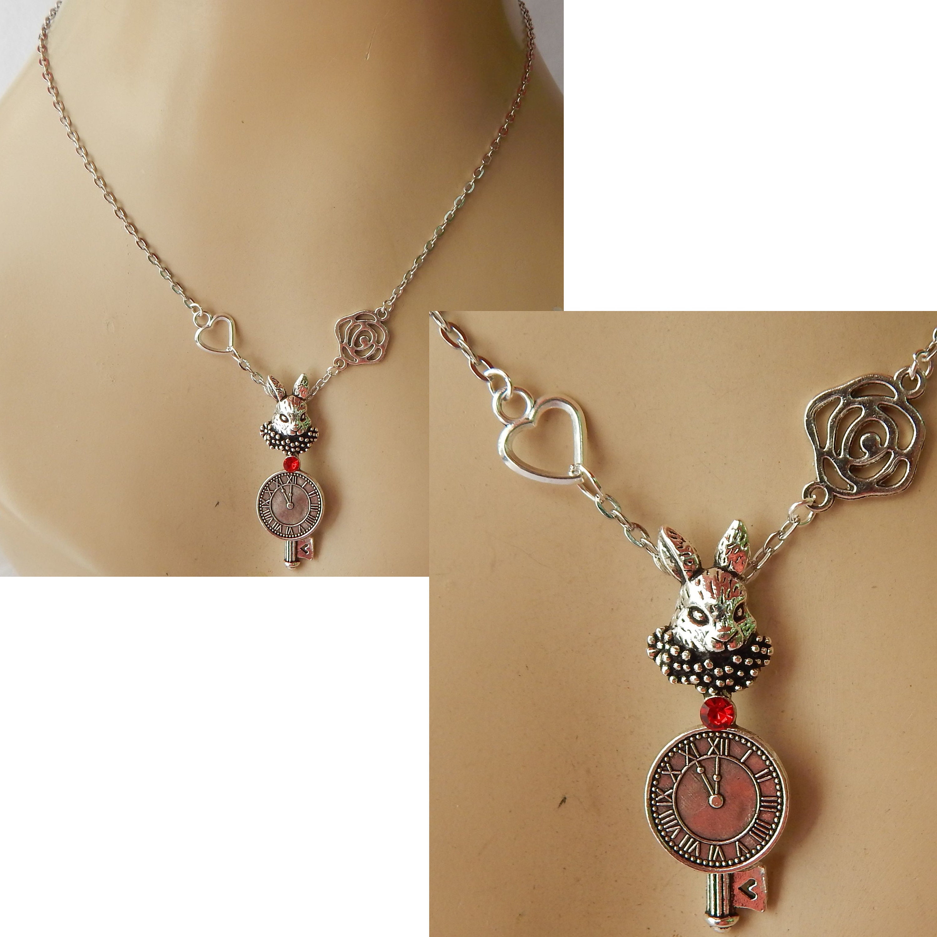 Details about   Alice in Wonderland White Rabbit Fantasy Silver Pendant 24" Chain Necklace 