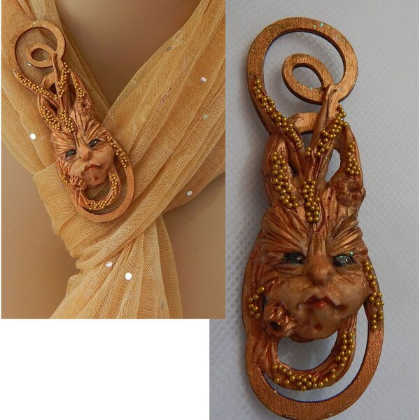 Árbol milenario espíritu broche o pañuelo Pin polímero joyería de nuevo a mano arcilla un usable nuevo arte