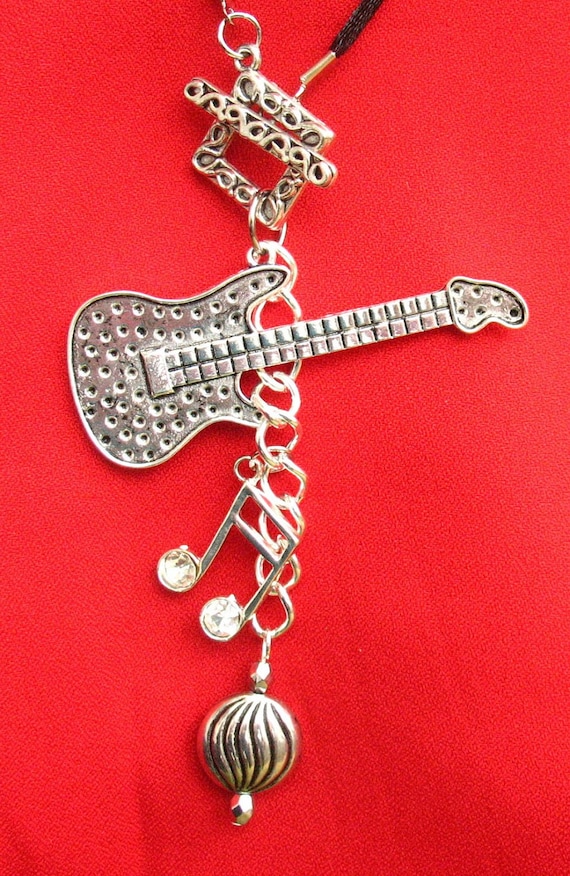 Items similar to Guitar Musical Charm Cluster Necklace Jewelry