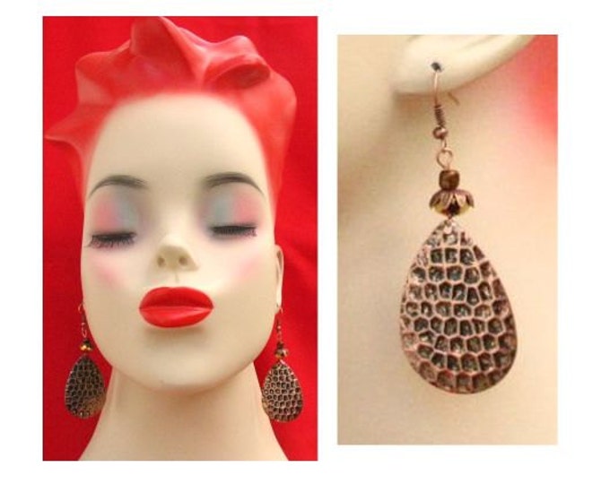 Hammered Copper Metal Earrings Handmade Jewelry Women Etsy