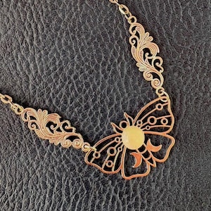Lunar Moth Necklace / Silver Moth Moon Charm Necklace / Moth Pendant, Cottage Core Jewelry, Assemblage Jewelry, Moon Phases Jewelry