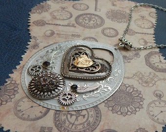 Steampunk Heart Necklace / Handcrafted Industrial Gear Jewelry for Cosplay Enthusiasts/ Assemblage Jewelry, Handmade Steampunk