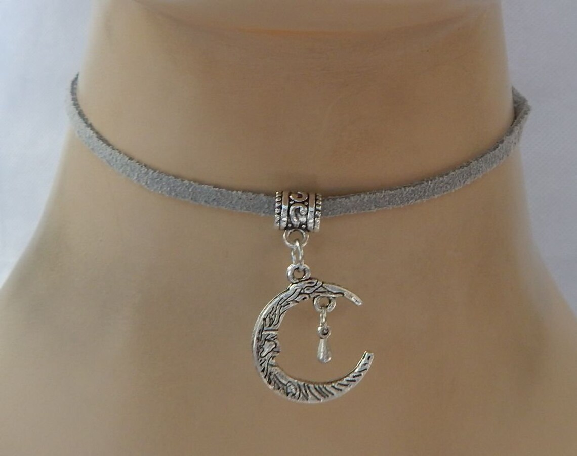 Silver Moon Choker Necklace Moon Choker Moon Necklace Etsy