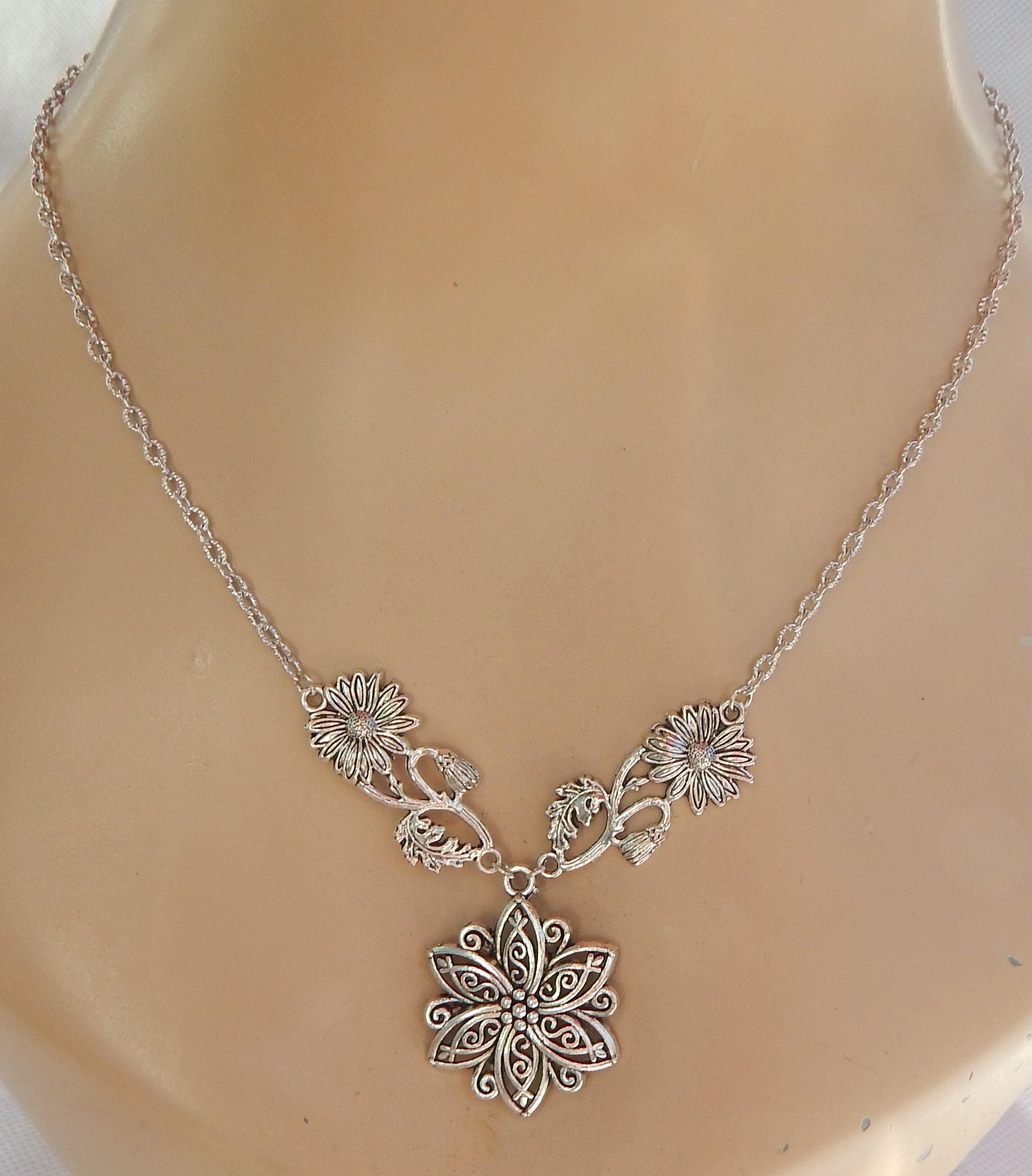 Silver FLower Necklace Cottage Core Necklace Cottage Core Etsy