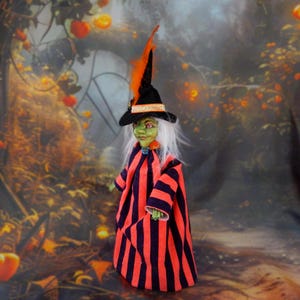 OOAK Green Witch Art Doll: Handmade Halloween Tree Topper