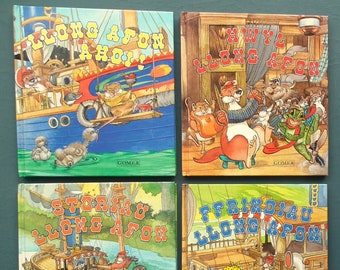 Vintage 1980s WELSH language children's books Llong Afon Riverboat Series (4 vols) Lucy Kincaid Eric Kincaid illustrator 80s animal tales