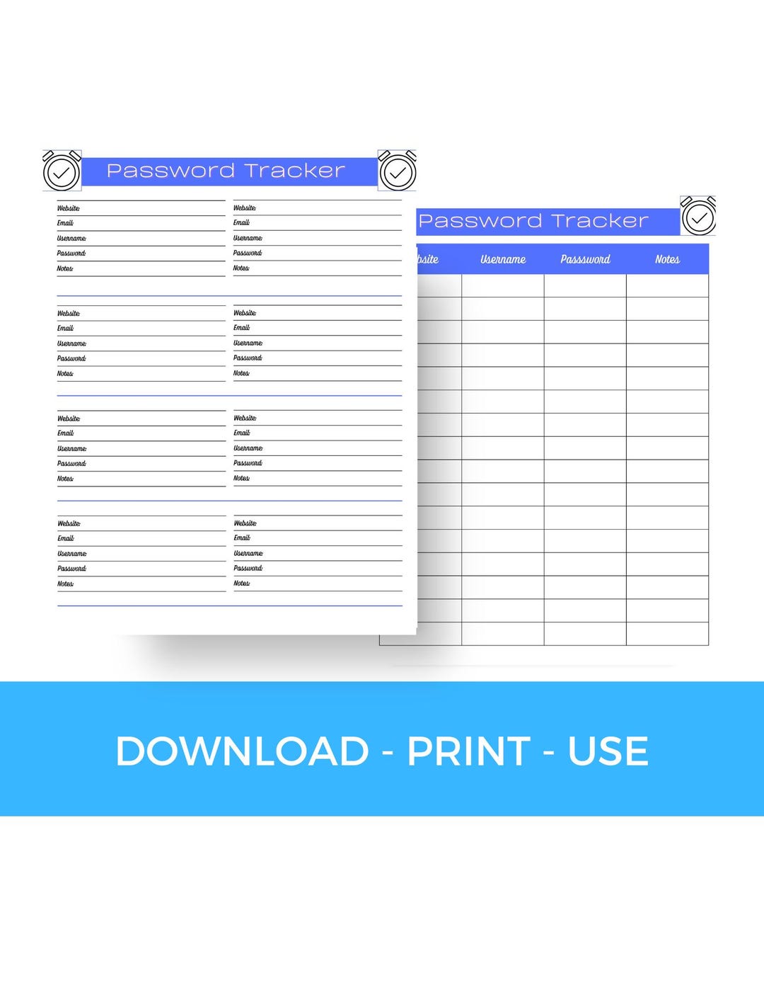 Printable Password Tracker | Blue Digital Password Organizer | 8.5 X 11 ...