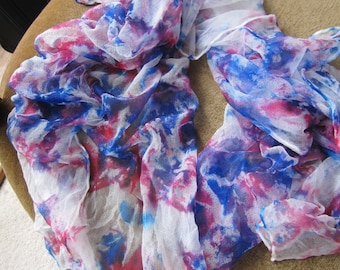 Shibori pattern Magenta and Blue roy Chiffon Silk Scarf / Bandanna for Hair