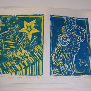 Original LINO Prints from a Concert Sketchbook by Rosemary Derwent Bourg-en-Bresse Jazz à La ferme Venue on Friday night image 1