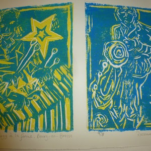 Original LINO Prints from a Concert Sketchbook by Rosemary Derwent Bourg-en-Bresse Jazz à La ferme Venue on Friday night image 3