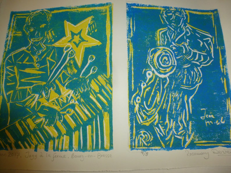 Original LINO Prints from a Concert Sketchbook by Rosemary Derwent Bourg-en-Bresse Jazz à La ferme Venue on Friday night image 3