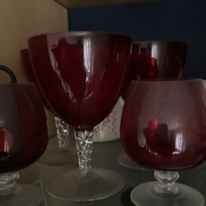 Blood Red Vintage Glasses, Vampires can toast on Halloween price is per glass now, with cut glass stems,