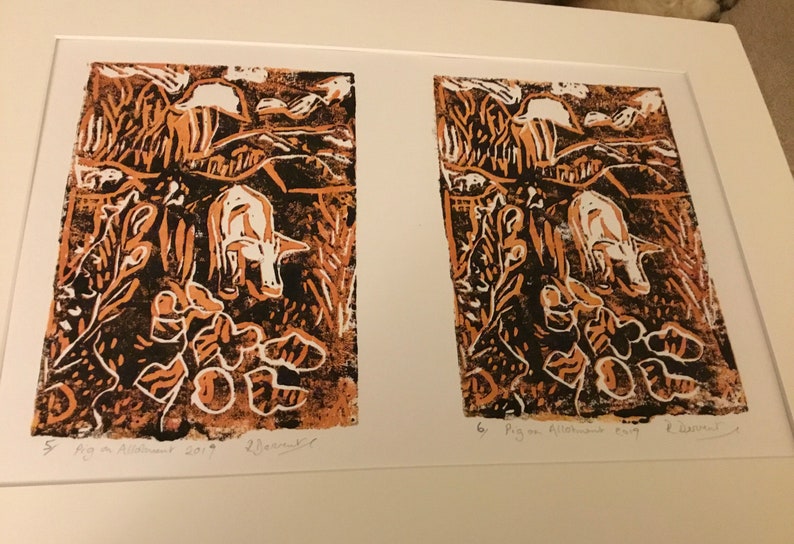 Help The Pigs Out Original Printmaking in one or two colours, limited edition by Rosemary Derwent image 5