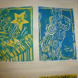 Original LINO Prints from a Concert Sketchbook by Rosemary Derwent Bourg-en-Bresse Jazz à La ferme Venue on Friday night image 2