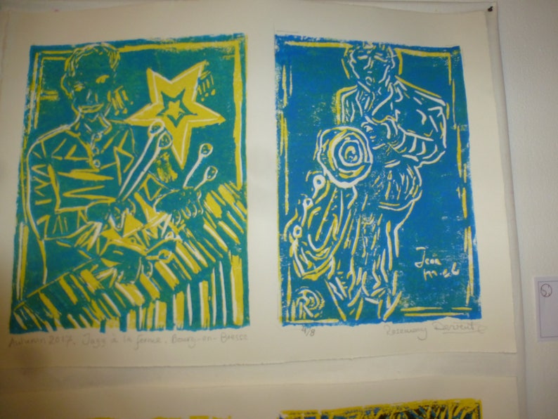 Original LINO Prints from a Concert Sketchbook by Rosemary Derwent Bourg-en-Bresse Jazz à La ferme Venue on Friday night image 2