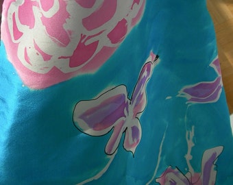 SILK BATIK Wrap or Stole - Japanese flower for Cruise Wear - Made to Order