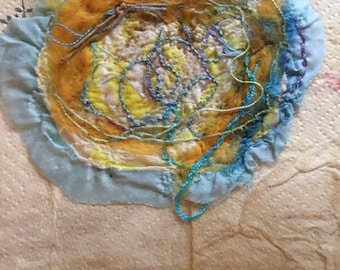 Snail Trail on paper, Embroidery on Silk and paper