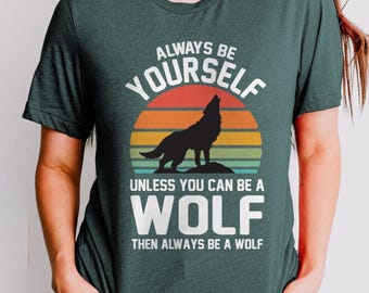 Retro Sunset Wolf Shirt, Howling Wolf Design