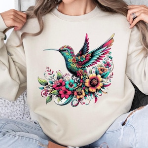 Hummingbird Sweatshirt, Gift For Her, Spring Birds Sweat, Bird Sweatshirt, Bird Lover Gift, Watercolor Hummingbird, Floral Hummingbird Shirt