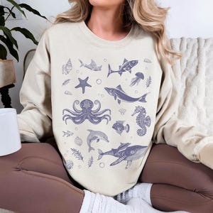 Sea Animals Vintage Sweatshirt, Retro Ocean Sweater, Cute Sea Creatures Sweater, Ocean Lover Gift, Ocean Gifts, Ocean Lovers Sweatshirt