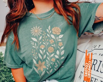 Comfort Colors® Vintage Pressed Flowers Shirt, Botanical Boho Cottagecore Tee