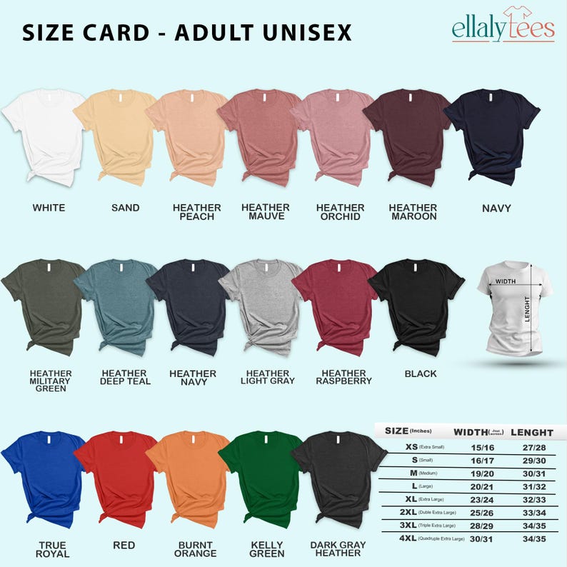 a women's t - shirt size chart with different colors