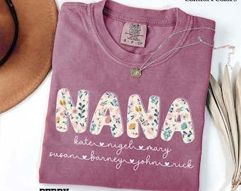 Personalized Floral Nana T-Shirt, Comfort Colors Grandma Shirt
