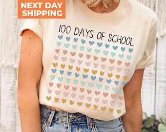 100 Days of School Shirt, Hearts Teacher Tee