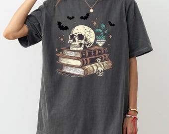 Dark Romance Skull Books Shirt, Comfort Colors® Gothic Literary Tee