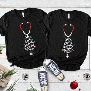 Nurse Stethoscope Christmas Tree Shirt, Merry Christmas Nurse Tee Shirt, Xmas Health Tree Tshirt Gift For Nurse, Doctor Christmas Shirt