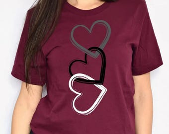 Triple Heart Shirt, Intertwined Heart Tee, Love Shirt, Valentine Heart Tee, Gift For Mom, Heart Tee