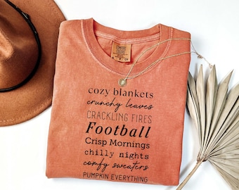 Comfort Colors Fall List Shirt, Cozy Blankets, Football, Autumn Vibes